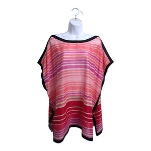 LOFT Pink Striped Semi-Sheer Kaftan Tunic Top Oversized Boxy Lightweight L